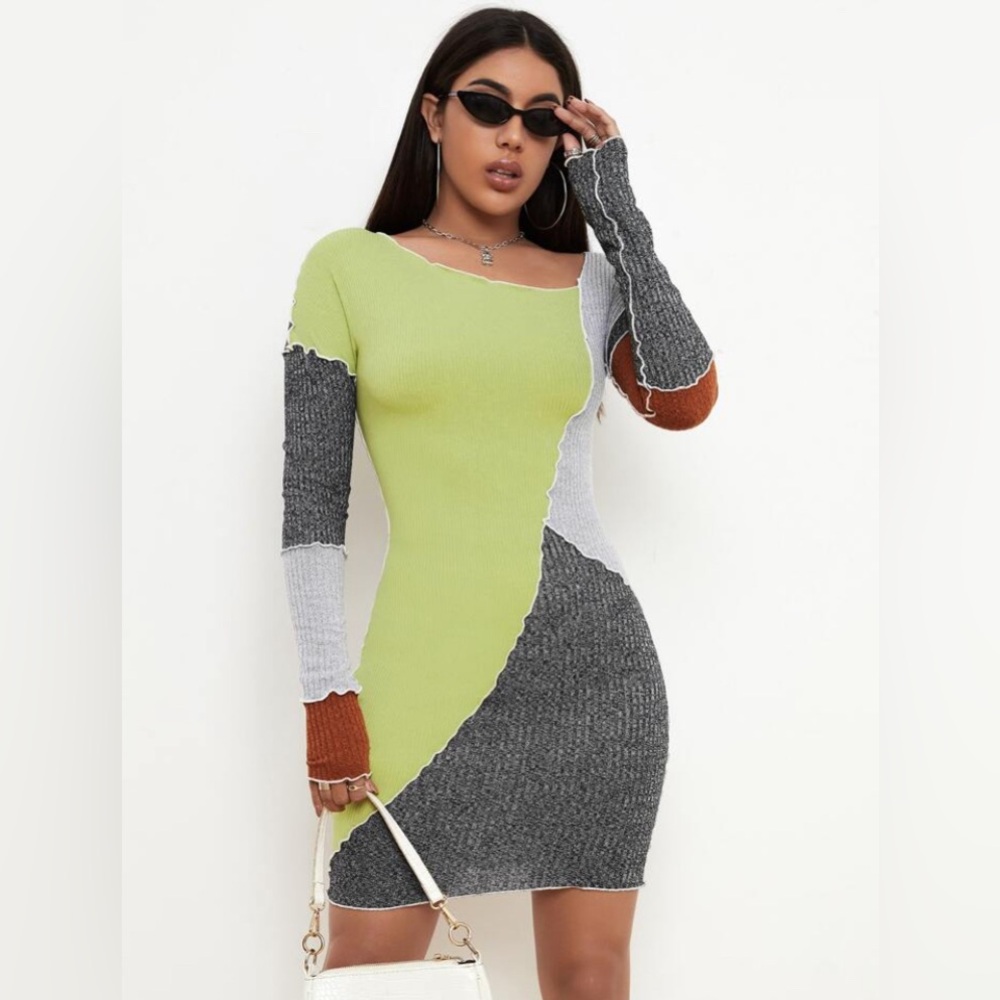 SHEIN ASYMMETRICAL HEM CONTRAST STITCH COLORBLOCK Dress